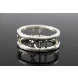 Tiffany & Co Atlas Sterling Silver Roman Numeral Stencil Cut Out Band Ring 9.75