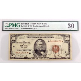 Series Of 1929 $50 FRBN New York Star Note Fr#1880-B* *B Block PMG VF30