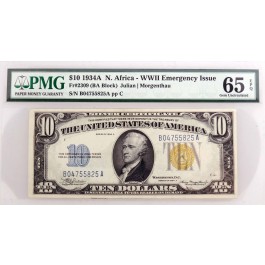 1934 A $10 North Africa Silver Certificate Fr#2309 BA Block PMG Gem UNC 65 EPQ