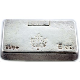 5 oz .999+ Fine Silver Johnson Matthey Canada JMC Maple Leaf Ingot Bar