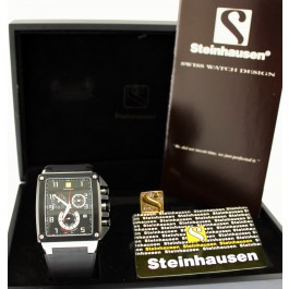 Steinhausen Chronograph 37mm Black PVD Steel Analog Dial Tank Quartz Watch