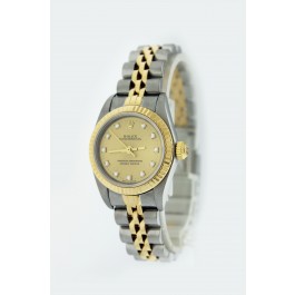 Rolex Oyster Perpetual 26mm 18k Gold Steel Diamond Dial Automatic Watch 76193