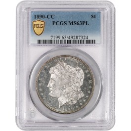 1890 CC Carson City $1 Morgan Silver Dollar PCGS Secure Gold Shield MS63 PL Coin