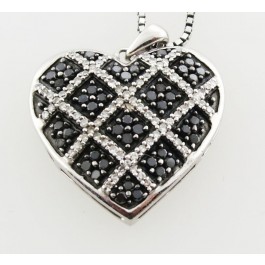 JWBR Kay Jewelers  Silver .50ct Black White Diamond Heart  Necklace 18"