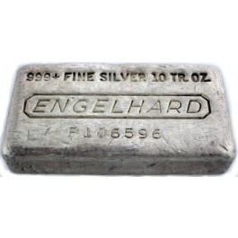 10 oz .999+ Fine Silver Hand Poured Engelhard Bar P Series Waffle Back