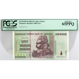 2008 $50 Trillion Dollars Reserve Bank Of Zimbabwe PCGS 65PPQ Gem New