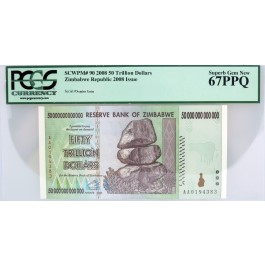 2008 $50 Trillion Dollars Reserve Bank Of Zimbabwe PCGS 67PPQ Superb Gem New