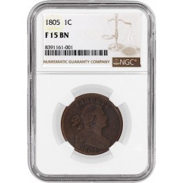 1805 1C Draped Bust Large Cent NGC F15 BN Circulated Coin