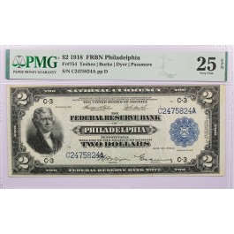 1918 $2 Federal Reserve Bank Note Of Philadelphia Battleship Fr#754 PMG VF25 EPQ