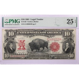 Series Of 1901 $10 Legal Tender United States Note Bison Fr#120 PMG VF25 EPQ