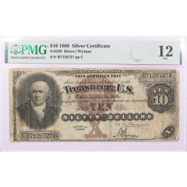 Series Of 1880 $10 Large Size Silver Certificate Black Back Fr#289 PMG Fine 12