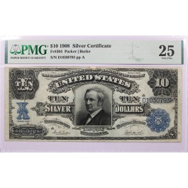 1908 $10 Large Size Silver Certificate Tombstone Fr#304 PMG VF25 Minor Repair