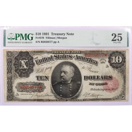 Series Of 1891 $10 Sheridan Treasury Note Red Seal Fr#370 Very Fine 25