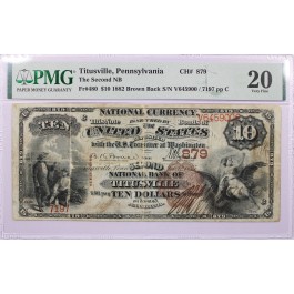 1882 $10 The Second NB Of Titusville Brown Back Fr#480 Charter#879 PMG VF20