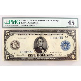 Series of 1914 $5 Federal Reserve Note Chicago Fr#871a CH XF45 PMG