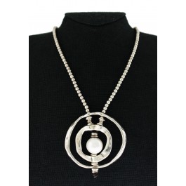 Uno De 50 Silver Plated Leather Faux Pearl Of Wisdom Beaded Chain Necklace 29"