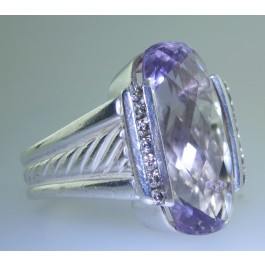David Yurman Sterling Silver Petit Deco Elongated Amethyst Diamond Accent Ring 6