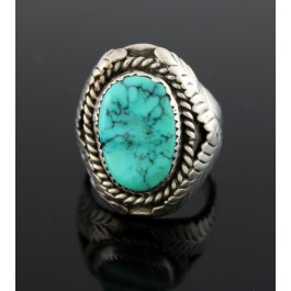 Old Pawn LY Navajo Native American 925 Sterling Silver Turquoise Ring Size 10.25