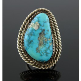 Old Pawn Navajo Native American 925 Sterling Silver Turquoise Ring Size 7 20.2g