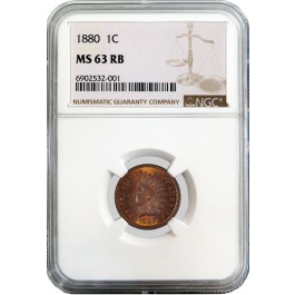 1880 1C Indian Head Cent NGC MS63 RB Red Brown Uncirculated Coin