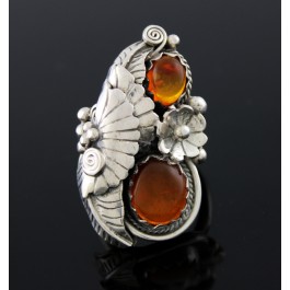 Old Pawn Navajo Native American 925 Sterling Silver Amber Ring Size 9 17.5g