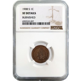 1908 S 1C Indian Head Cent NGC XF Details Burnished Key Date Coin