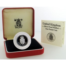 1988 United Kingdom Sterling Silver Proof Piedfort One Pound Coin Box & COA