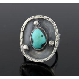 Old Pawn Navajo Native American Sterling Silver Turquoise Ring Size 8.25 11.5g
