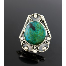 Old Pawn MFG Navajo Native American Sterling Silver Blue Green Turquoise Ring