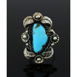 Old Pawn Pueblo Native American Mexico Eagle 186 Sterling Silver Turquoise Ring