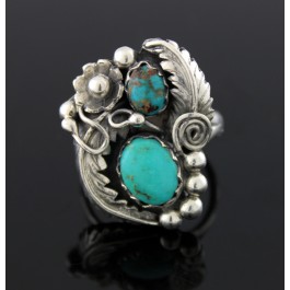 Old Pawn Navajo Native American 925 Sterling Silver Turquoise Ring Size 9 10.6g