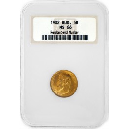 1902 5 Rouble Nicholas II .900 Fine Russian Gold NGC MS66 Old Fat Holder