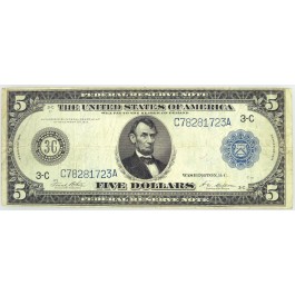Series Of 1914 $5 Federal Reserve Note Philadelphia Fr#855a Circulated #6