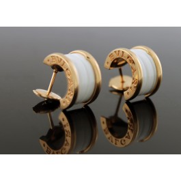 Pair Of Bulgari Bvlgari B Zero 18k Rose Gold White Ceramic Huggie Hoop Earrings