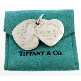 Return To Tiffany & Co 925 Sterling Silver Double Heart Tag Pendant For Necklace