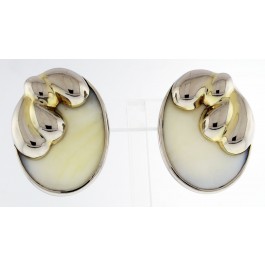 Vintage Ture Design Modernist Sterling Silver Mother Of Pearl Clip On Earrings