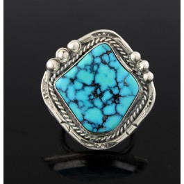 Old Pawn Navajo Native American Sterling Silver Turquoise Ring Size 7.75 10.3g