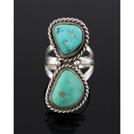 Old Pawn Navajo Native American Sterling Silver Turquoise Ring Size 5.5 10.3g