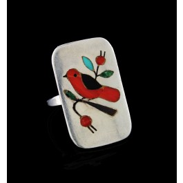 Old Pawn Zuni Native American Sterling Silver Inlaid Stone Bird Ring 8.25 8.3g