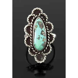 Old Pawn Navajo Native American Sterling Silver Turquoise Ring Size 6.75 7.7g