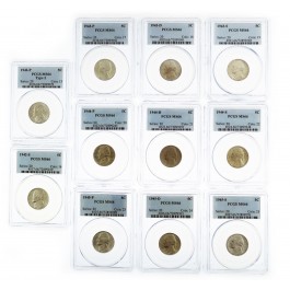 Set Of 11 1942-1945 P D S 5C Jefferson Silver War Nickels PCGS MS66