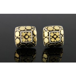 Pair Of Signed John Hardy Dot 18k Yellow Gold 925 Sterling Silver Stud Earrings