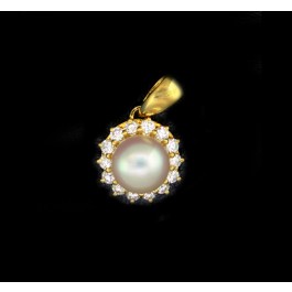 Signed Mikimoto 18k Yellow Gold Diamond Halo 8mm Pearl Enhancer Pendant 