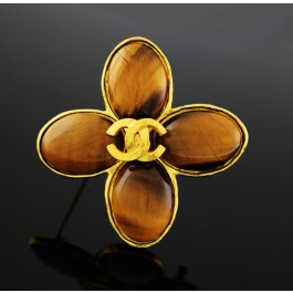 Vintage 1995 CHANEL Fall Collection Gold Tone Tiger Eye Brooch Pin