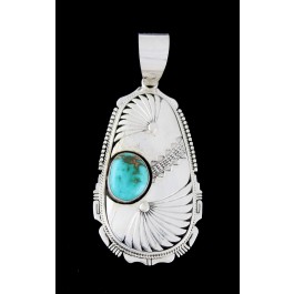Vintage Bennie Ration Navajo Native American Sterling Silver Turquoise Pendant