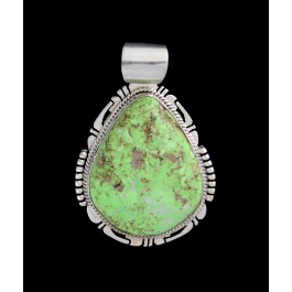 John Nelson Navajo Native American Sterling Silver Lime Green Turquoise Pendant