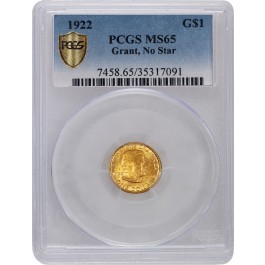 1922 No Star $1 Grant Memorial Commemorative Gold Dollar PCGS Gold Shield MS65 