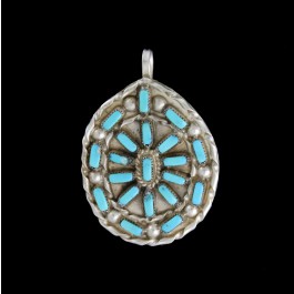 Old Pawn ES Zuni Native American Sterling Silver Turquoise Pendant 8g