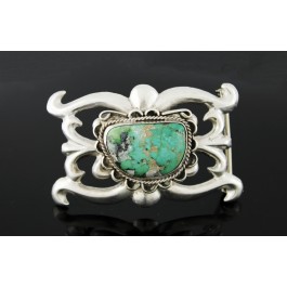 Old Pawn Navajo Native American Sterling Silver Turquoise Sandcast Belt Buckle 