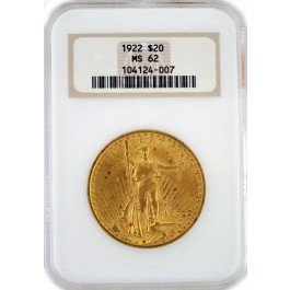 1922 $20 St Gaudens Double Eagle NGC MS62 Old Fat Holder #007